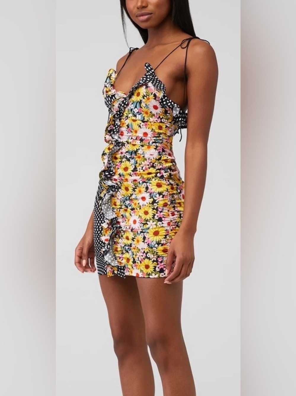 For Love and Lemons Women’s Mochi Shirred Mini Dress Polka Dot Floral Size XS - Picture 2 of 11